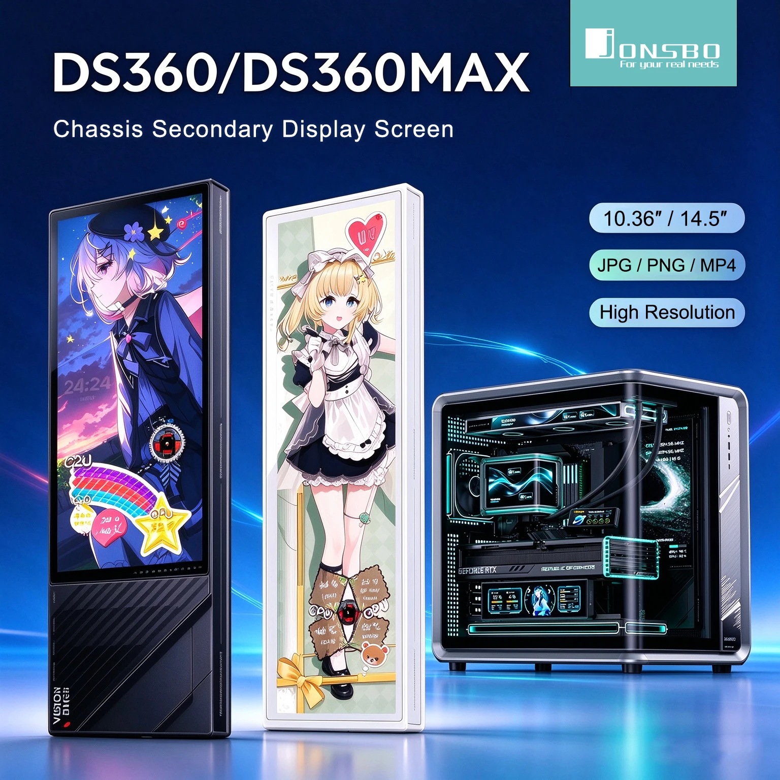 Jonsbo Computer Case Display Screen DS360/DS360 MAX 10.36″/14.5″ IPS High Definition PC Case Secondary Screen Customize JPG MP4
