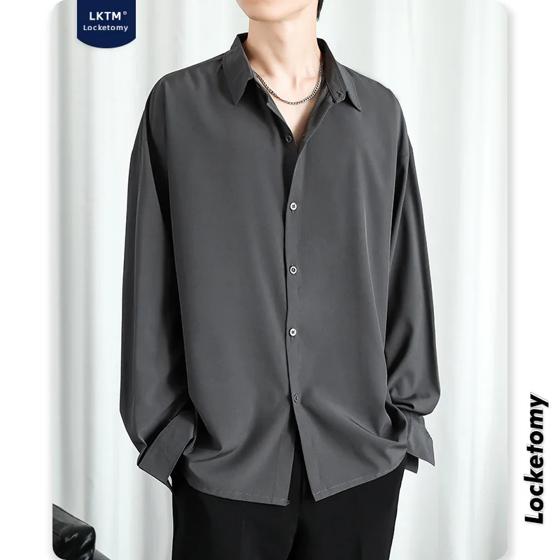 

Thin Ice Silk Long-sleeved Shirt Men's High-end Yuppie Handsome Loose Drape Shirt 2025 Autumn And Winter New Clothing Fashion Hi