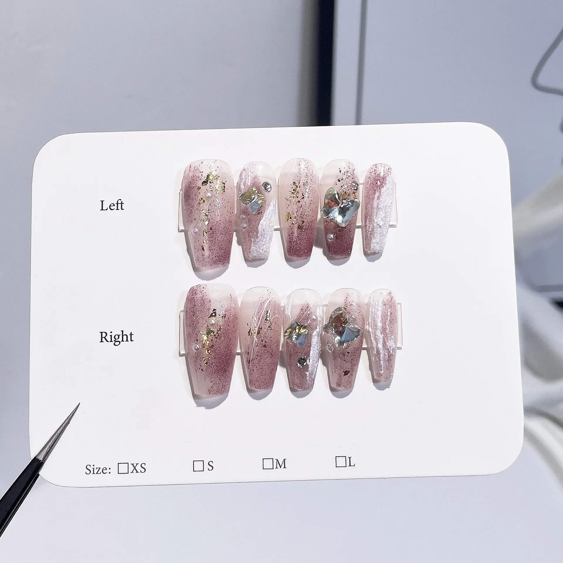 10 pièces faux ongles faits à la main dégradé paillettes bleu ongles Art diamant mi-long Ballet faux ongles ensembles portable presse sur les ongles