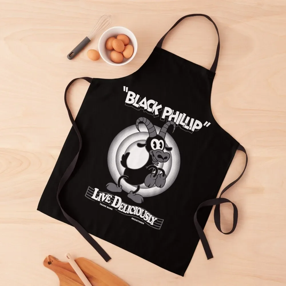 

Black Phillip - Vintage Cartoon - Witch - Goth Occult Live Deliciously Apron for women halloween kitchen and home Apron