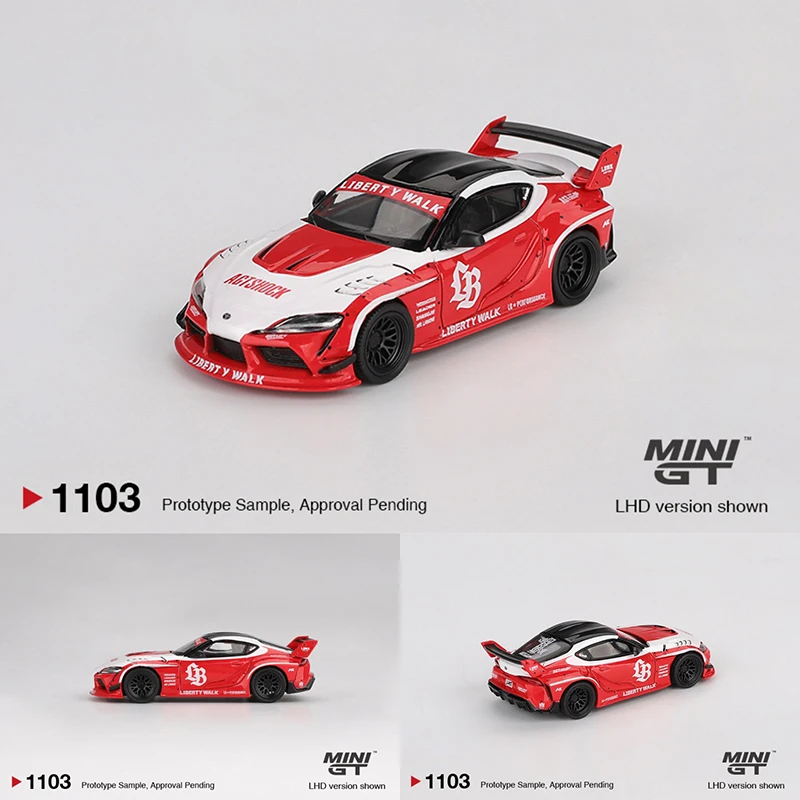 

Предпродажа MINIGT 1103 1:64 LBWK LB WORKS Toyota GR Supra Red White, литая под давлением модель автомобиля, коллекция игрушек