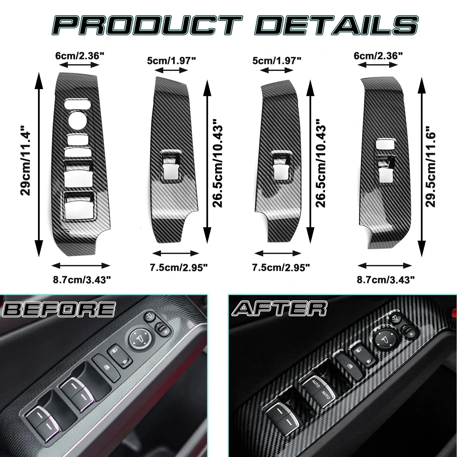 4pcs/set Carbon Fiber Style Interior Door Window Switch Panel Frame Cover Molding Trims For Honda Civic 11th Gen 2022-2025