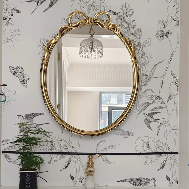 French bathroom bathroom cosmetic mirror wall-mounted retro style oval villa living room luxury decorative mirror high value