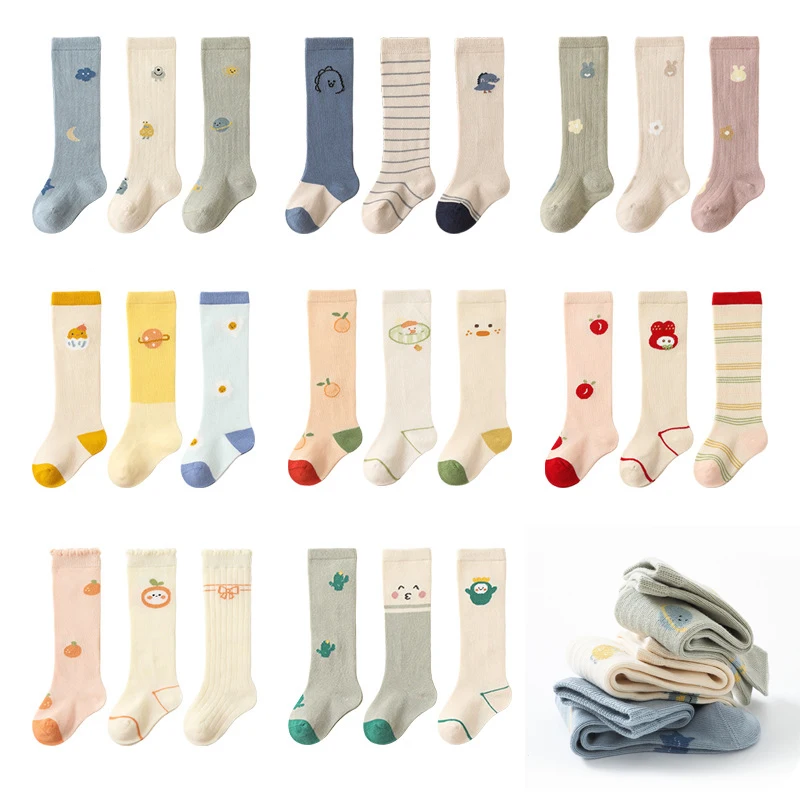 3Pairs/set Spring Autumn Knee High Long Loose Stockings Cute Baby Stitch Home Sleeping Socks for Children Newborn Accessories