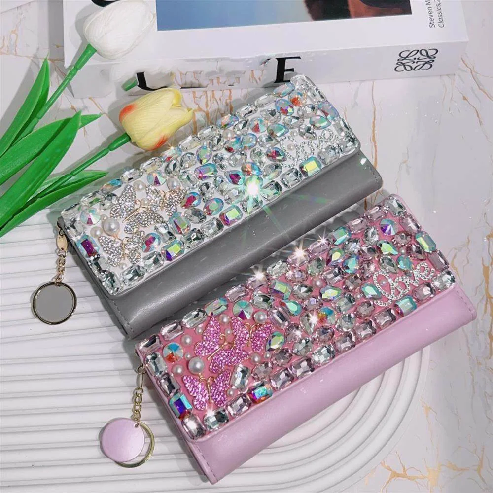 

Bling Rhinestone Ladie Purse Long Multifunctional Clutch Bag Large Capacity Soft Wallet Mobile Card Holder ID Bank Card Slot