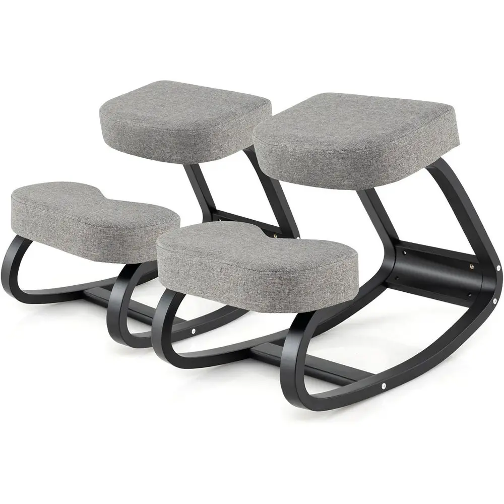 Ergonomic Kneeling Chair with Cushion, Rocking Posture Support for Pain Relief, Wooden Desk Chair for Home or Office Use