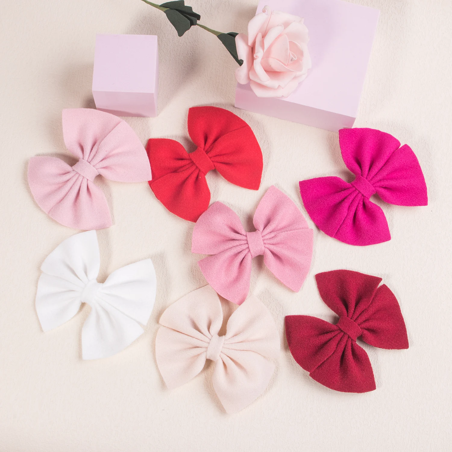 5pcs Woolen Hair Bows with Clips Girls Fabric Bows Hair Clips Hairpins Baby Kids Children Hair Accessories Set