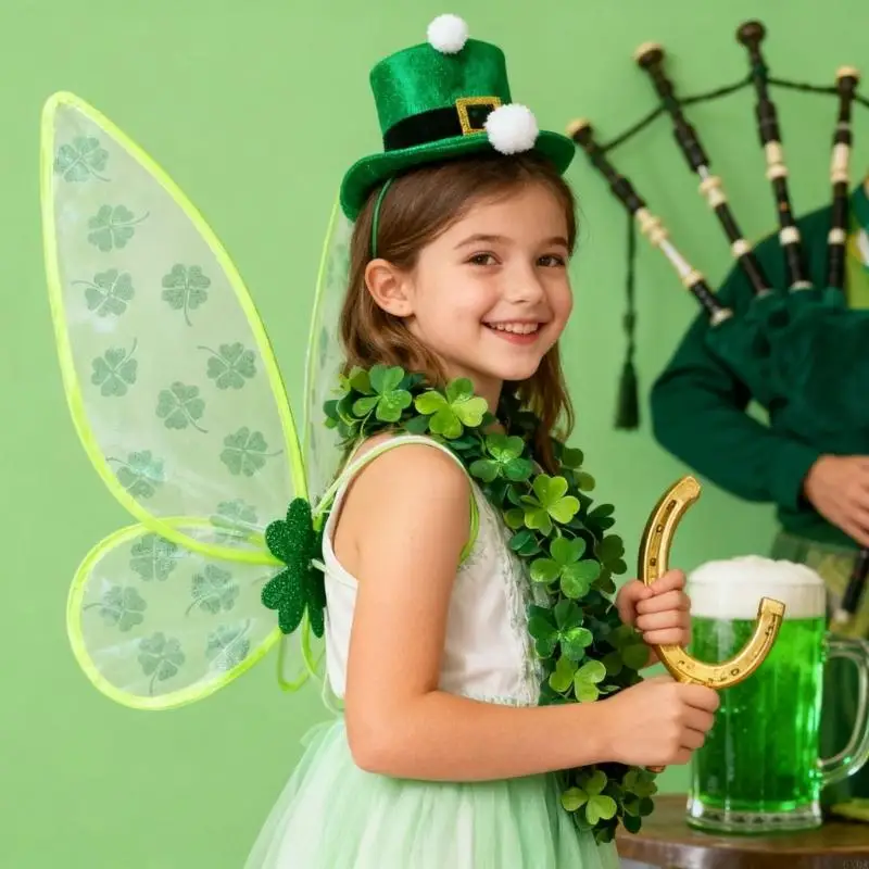 إكسسوار لعب الأدوار على شكل جناح البرسيم الديناميكي مع هيكل ارتداء آمن مثالي للمناسبات والعروض ذات الطابع الخاص 6XDA #5