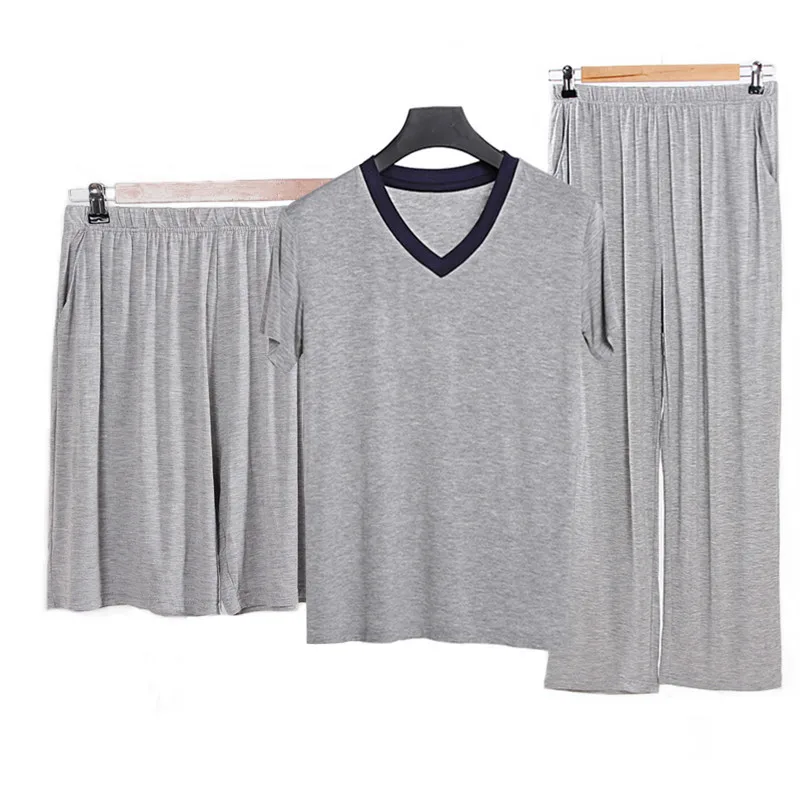 V-neck light gray 3-piece set