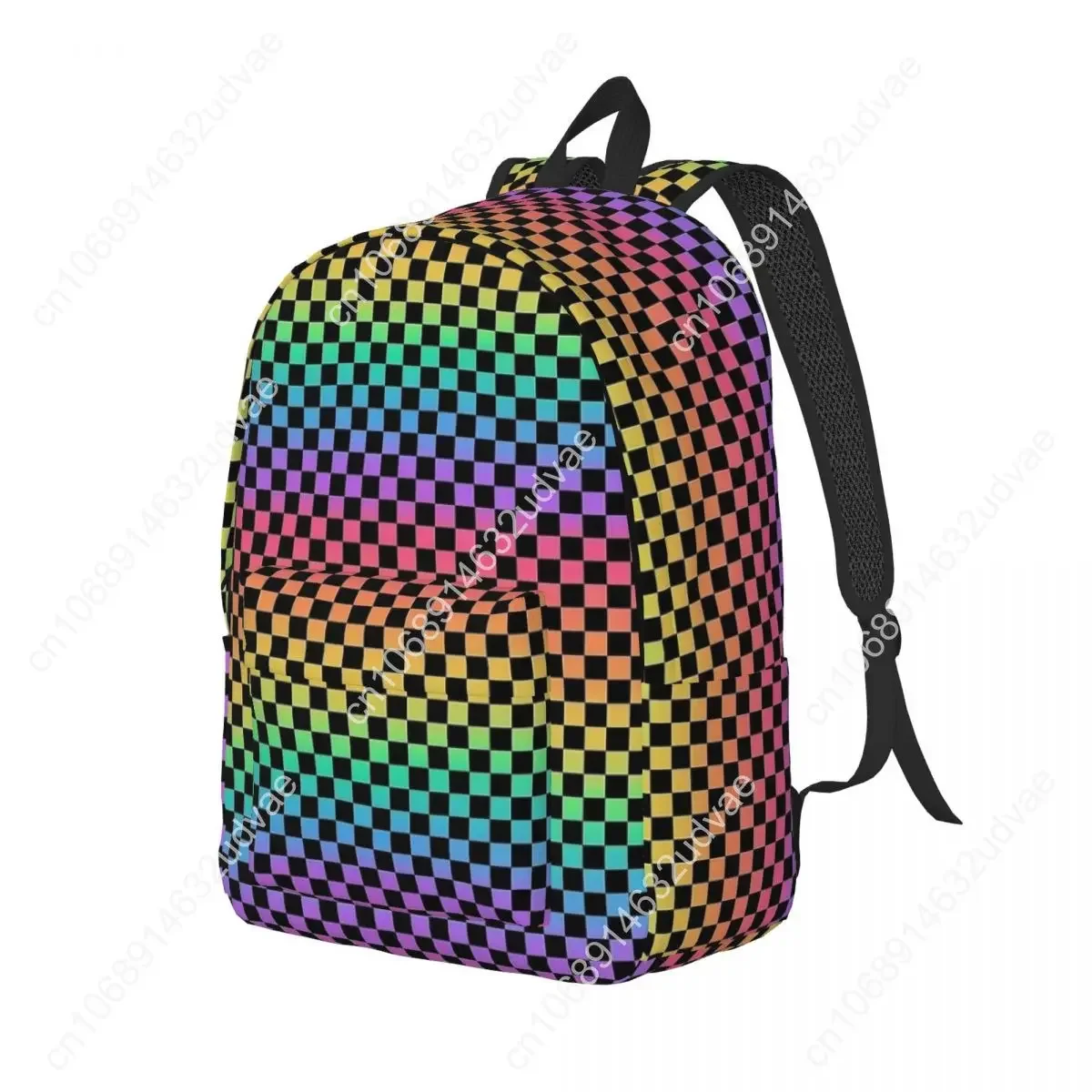 Rainbow And Black Checkerboard Backpack for Men Women Casual High School Work Daypack Neon Colorful College Shoulder Bag Outdoor