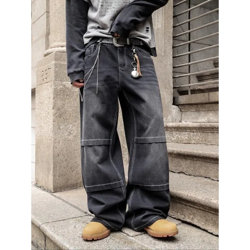 

Cleanfit Wide Leg American Style Jeans Low Waist Drawstring Unisex Denim Pants That Don't Fade Easy to Wear And Comfortable
