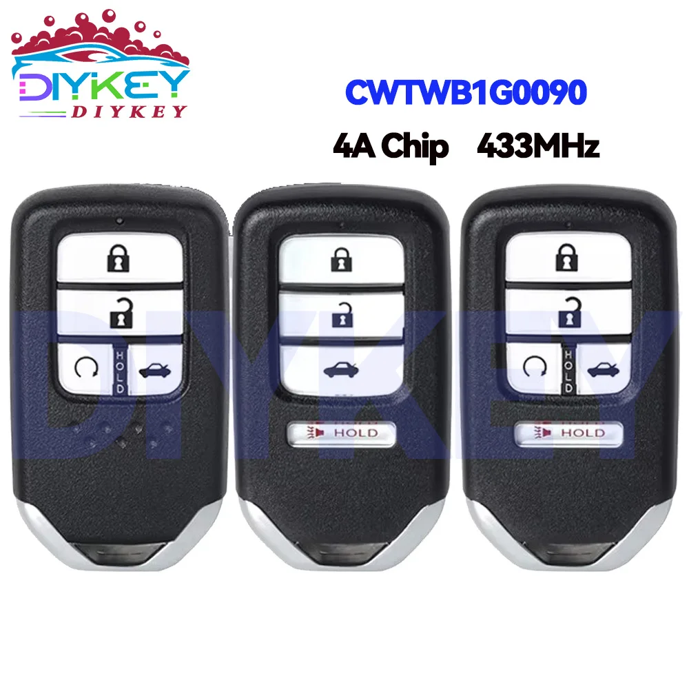 

DIYKEY FCC ID: CWTWB1G0090 для Honda Insight Accord 2018 2019 2020 2021 2022 умный дистанционный ключ 433,92 МГц 4A чип 72147-TVA-A11