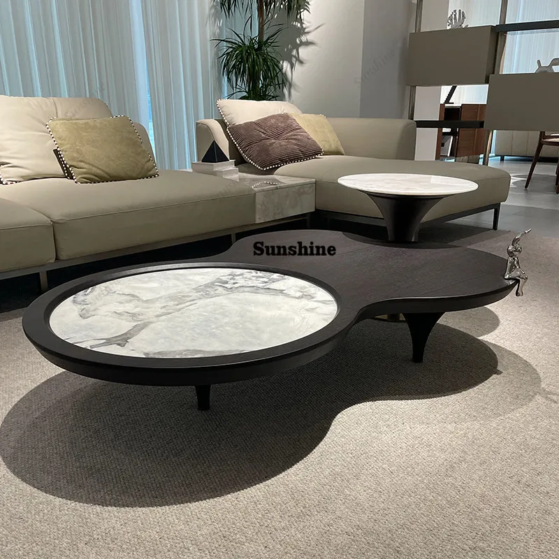 Marble Home Villa Round Luxury Size High and Low Combination Coffee Table