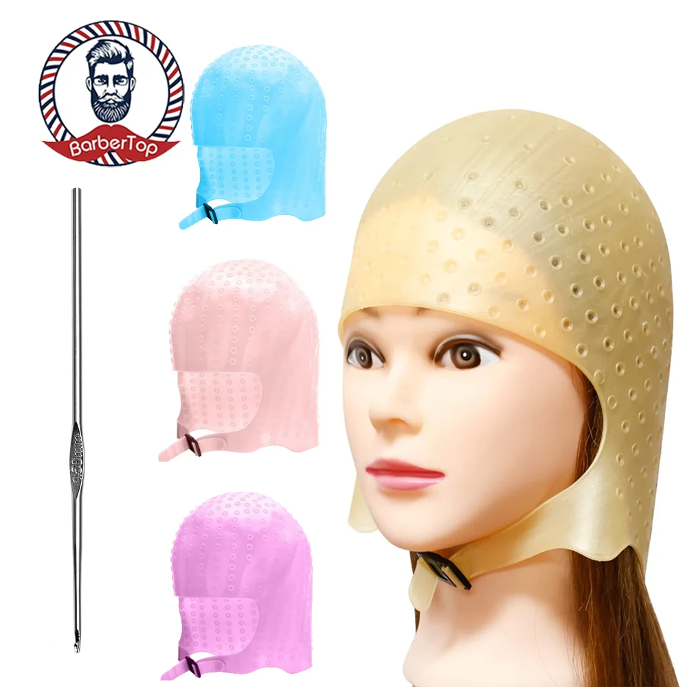 

Silicone Hair Coloring Cap Hook Needle Set Professional Color Dye Highlighting Reusable Tools Frosting Dyeing Salon Beauty