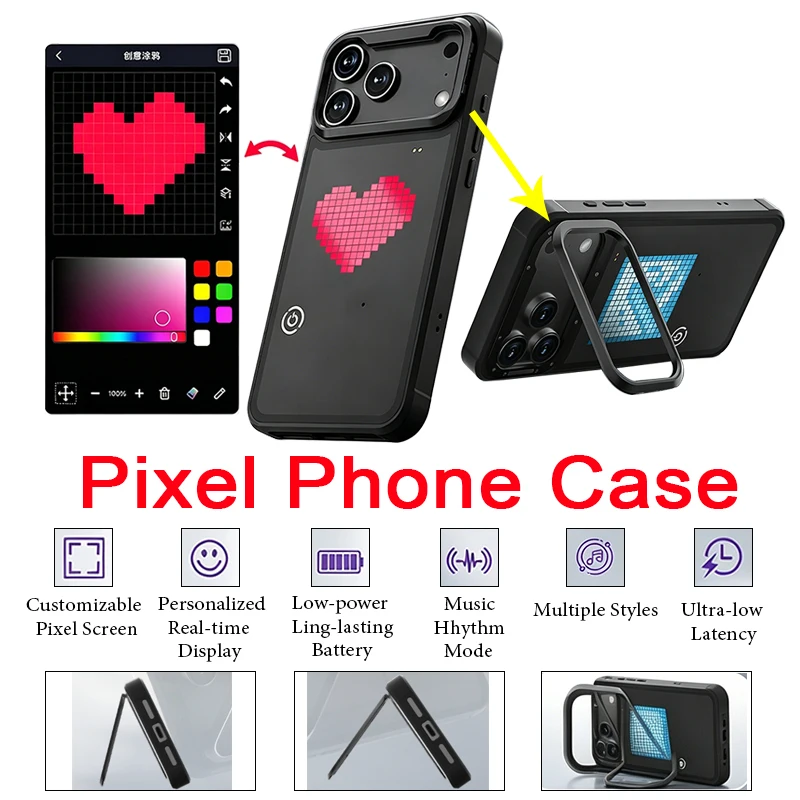 

Intelligent Custom Pattern Case with LED Pixel Screen Customizable Animations Anti Drop Case Cover for iPhone 15 16 17 Pro Max