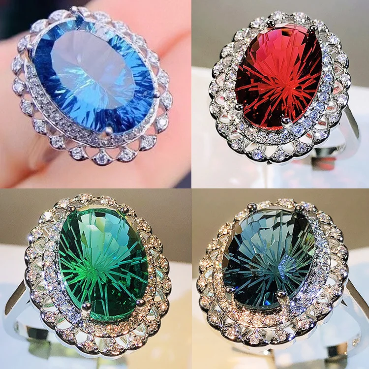 925 Sterling Silver Exquisite Haute Couture Firework Craft Silver Inlaid Emerald Design Ring Ladies Cocktail Party Jewelry Gift