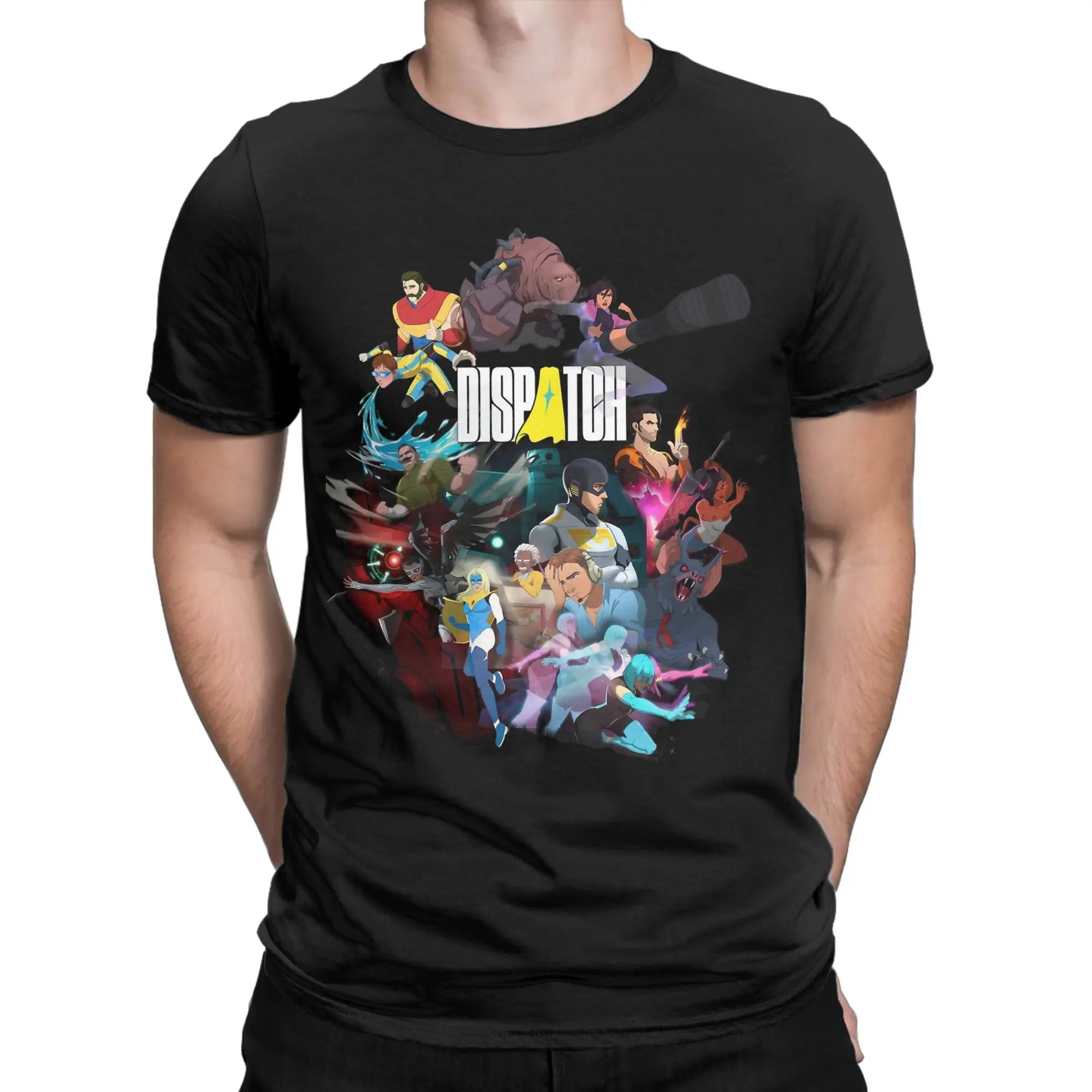 Dispatch Game Character Collage Cotton T-Shirt For Men Beach  Vintage T Shirts O Neck Trending Tees Oversize Custom Logo Tops