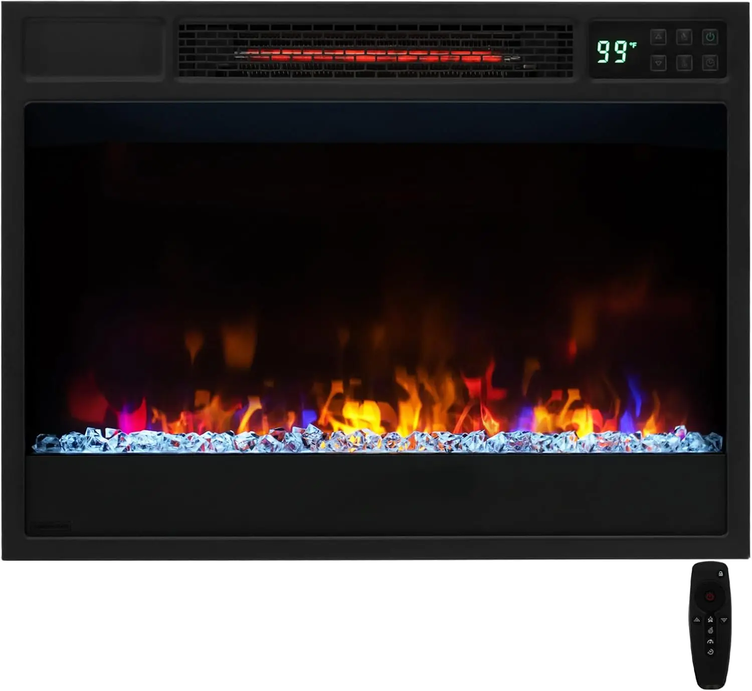 23 Inch Electric Fireplace Insert, Recessed Quartz Fireplace Heater with 6 Flame Modes & 5 Brightness