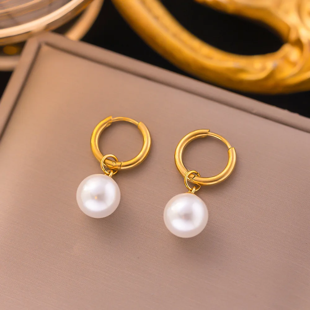 Elegant Imitation Pearls Drop Earring Stainless Steel Korean Hoop Earrings For Women 2023 New Fashion Jewelry Wedding Gift