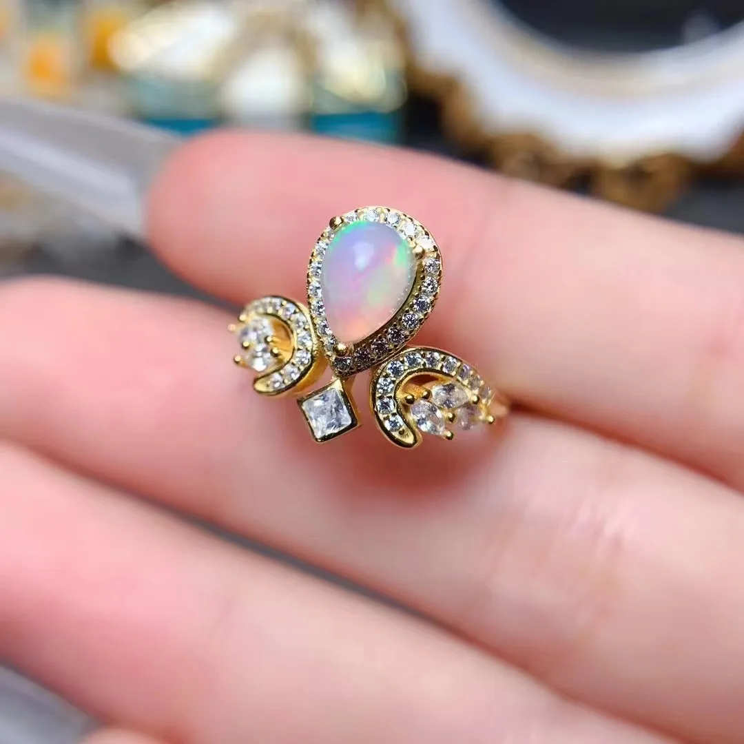 

FS Inlay 5*7mm Natural Opal Ring for Women S925 Sterling Silver Fine Fashion Charm Weddings Jewelry MeiBaPJ With Certificate