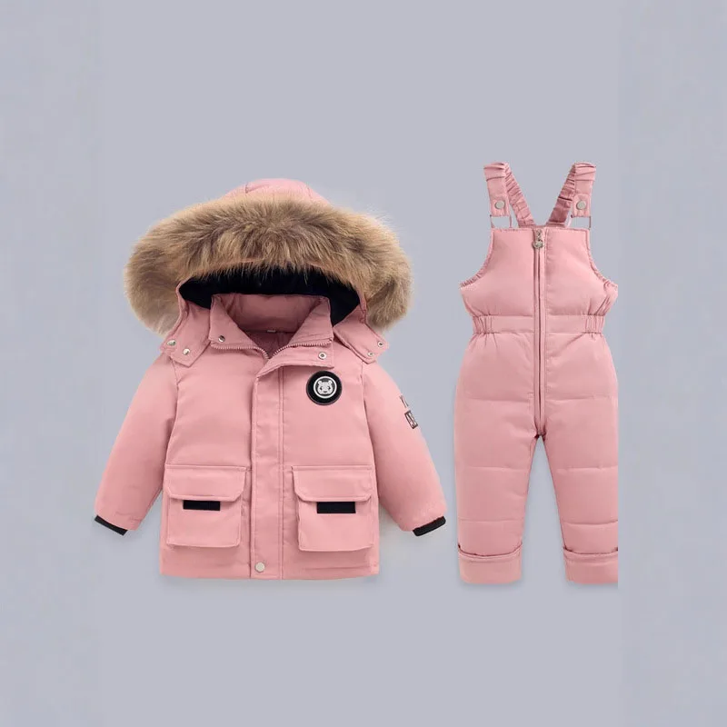 

2pcs Kids Down Snowsuit Winter Warm Thickened Waterproof Windproof Reflective Ski Parka Overalls 90-120cm
