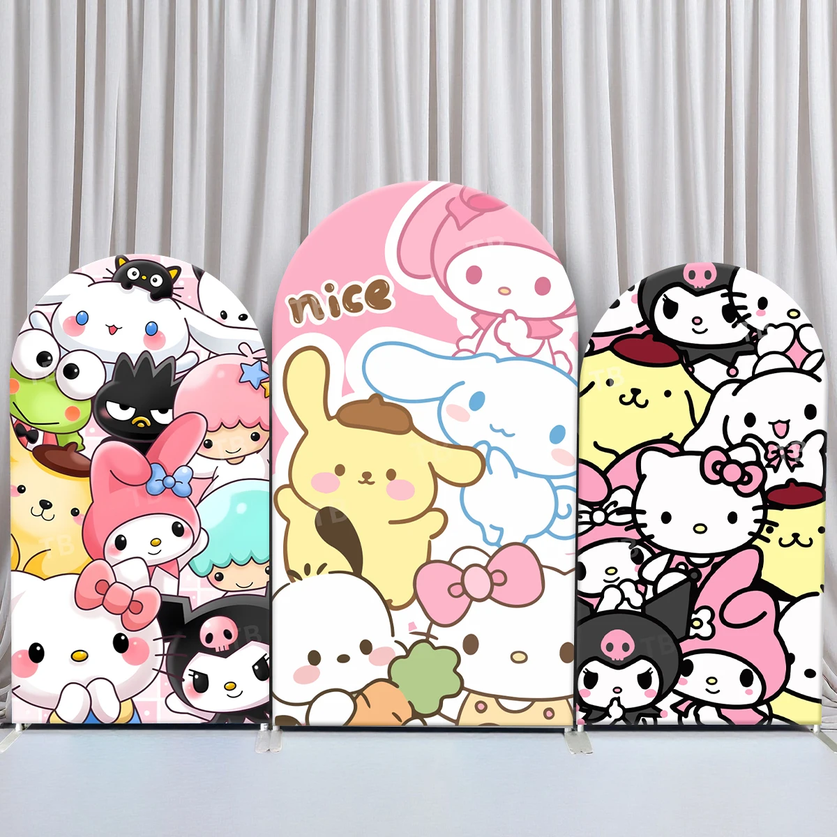 

TB Sanrio Arch Backdrop Cover Hello Kitty Kuromi for Girls Birthday Party Decoration Baby Shower Photo Background Elastic Fabric