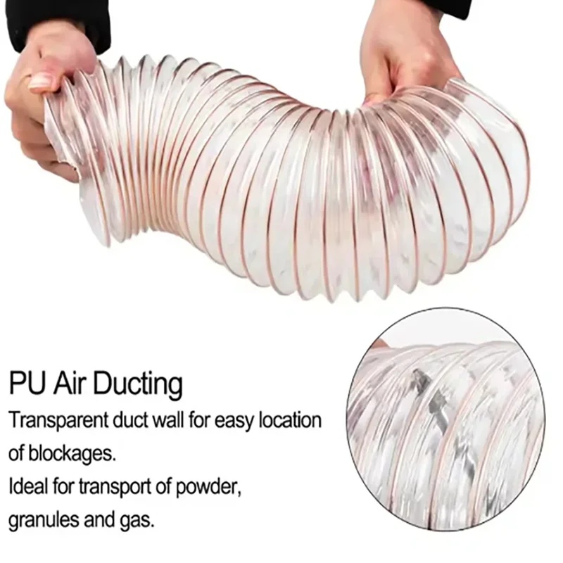 Thickness 0.63mm Industrial PU Polyurethane Air Duct with Steel Wire Hose Transparent Vacuum Pipe Corrugated Ventilation Pipe