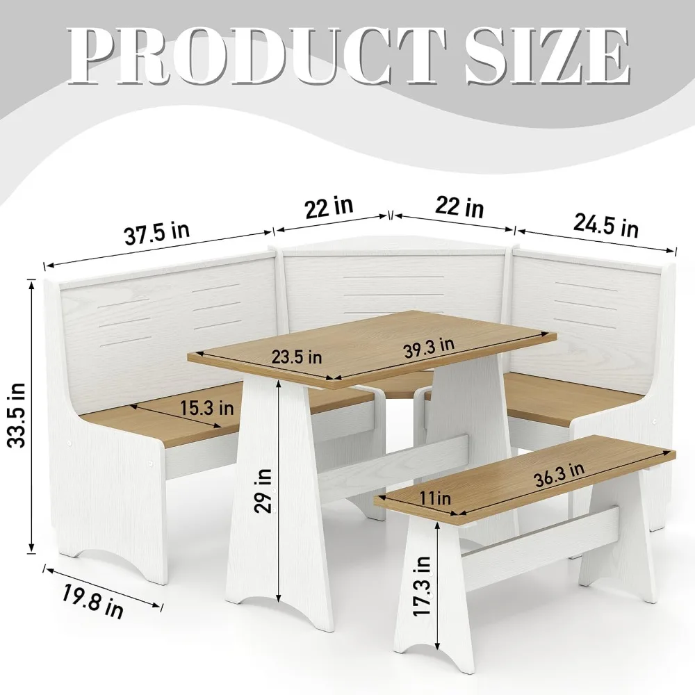

Kitchen Corner Dining Table Bench Set, Hidden Storage Space Saves 3-4 Seats L-shaped Farmhouse Mid Century
