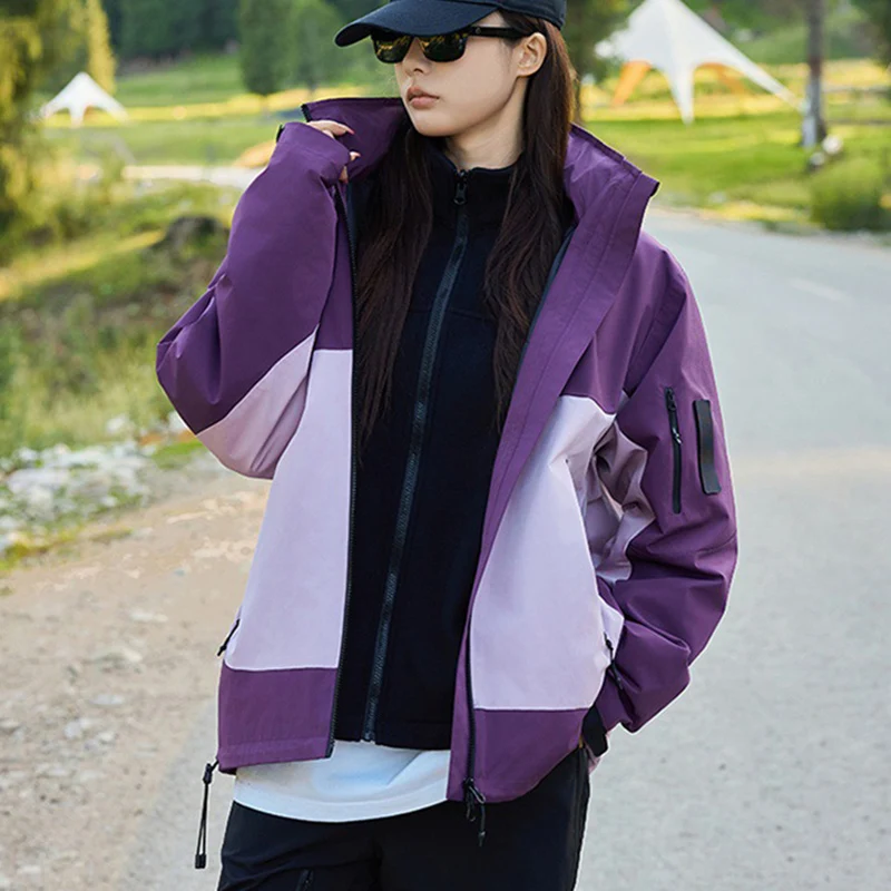Loose Hooded Women's Windbreaker Jacket Fashion Mix Color Windbreaker Jacket Woman Outdoor Zipper Up Windproof Sports Coats Lady
