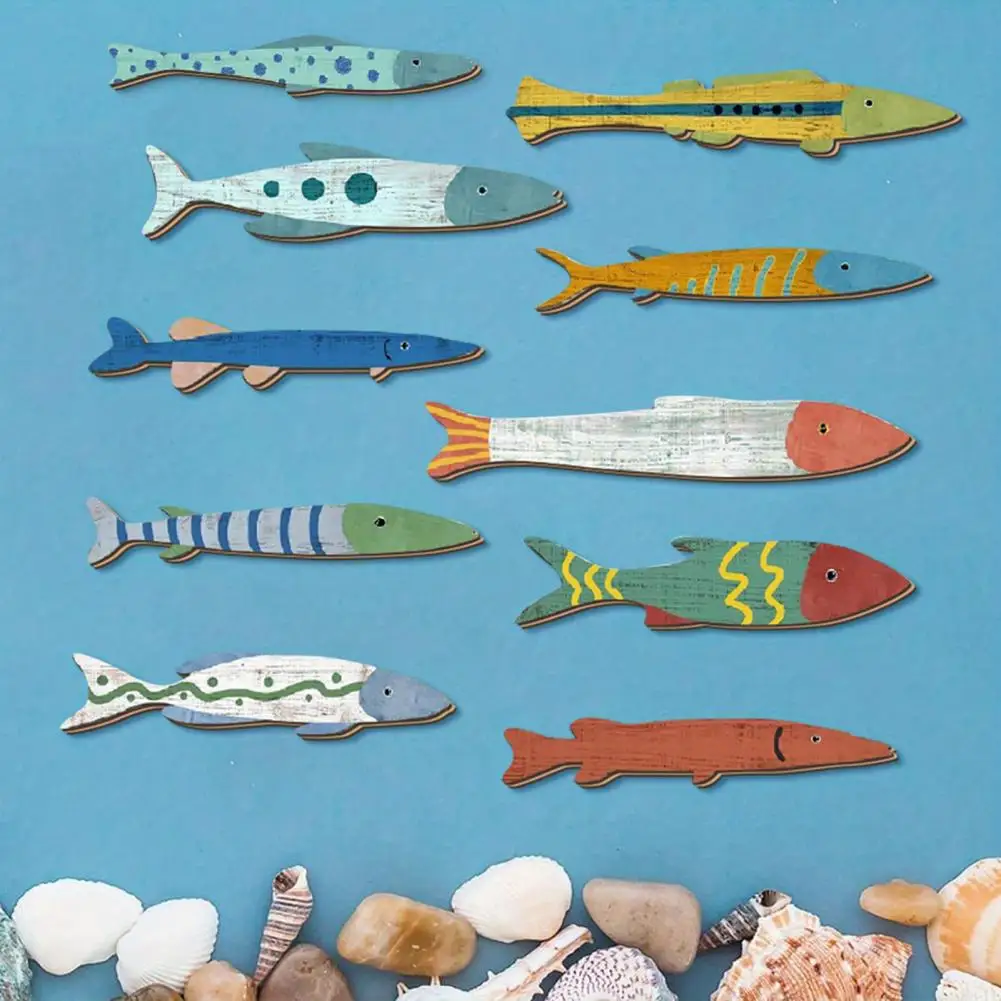 Wooden Fish Decoration Sea Life Wall Decorations 10 Pcs Wooden Fish Wall Decor Set Coastal Beach Nautical Art Vintage for Lake