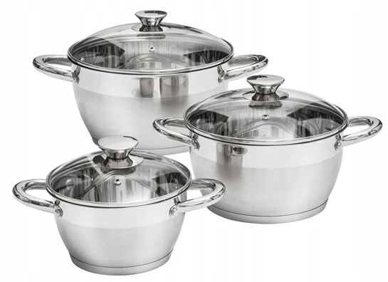 Un ensemble de 6 casseroles en acier inoxydable El. Ambition