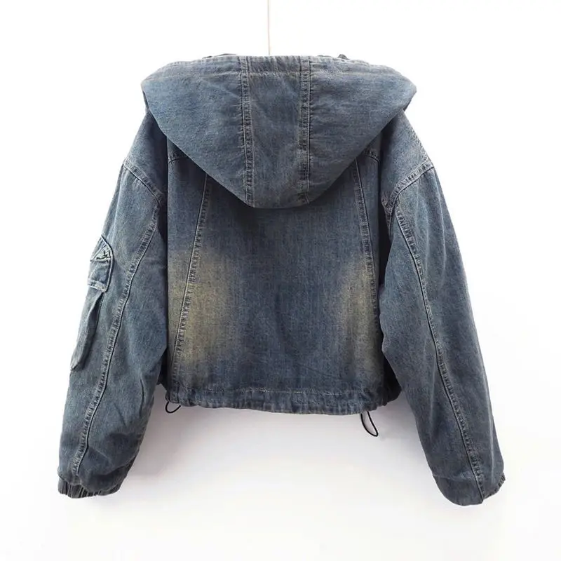 Autumn Winter New Popular Down Cotton Liner Light and Thin Down Cotton Denim Jacket Women's Short Two-sided Top Pretty Jacket