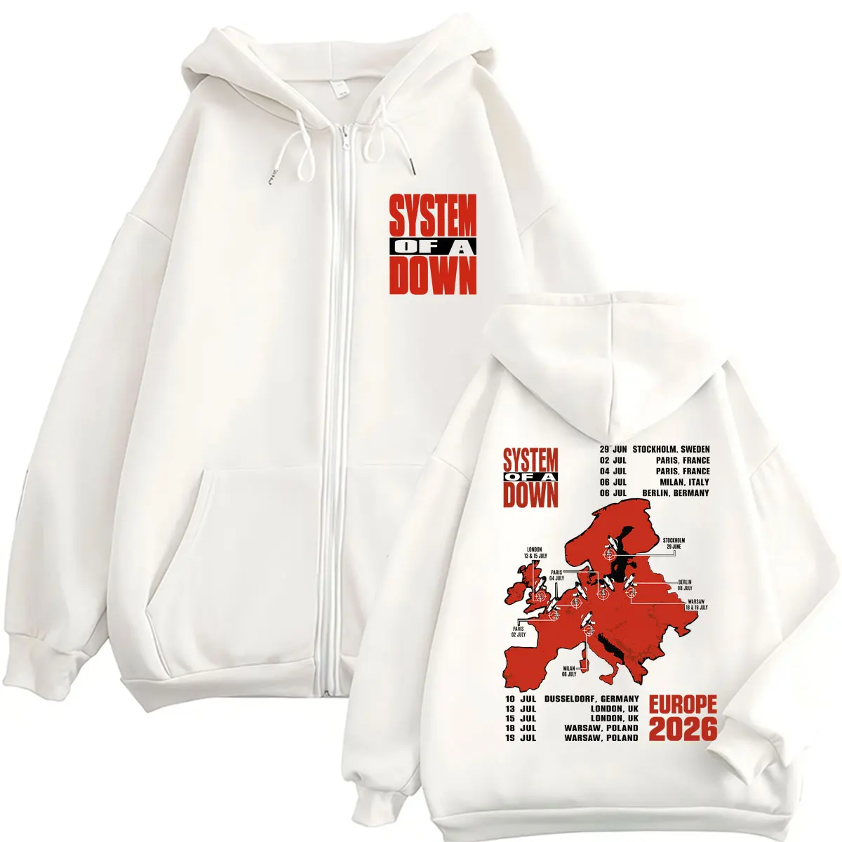 System of A Down EU and UK Tour 2026 Zipper Hoodie Men's Gothic Fashion Hip Hop Zip Up Sweatshirt Oversized Fleece Casual Coats