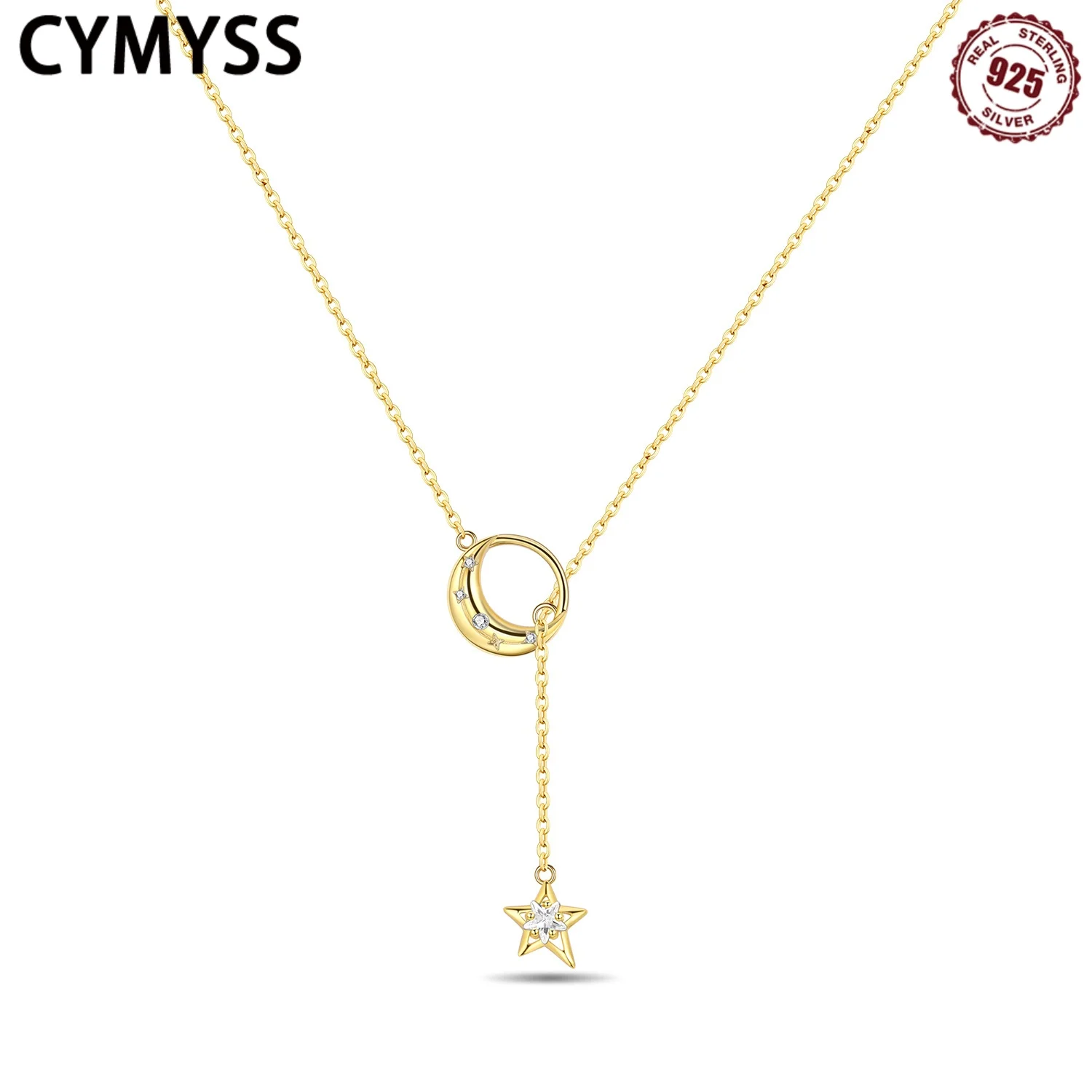 

CYMYSS 2025 New S925 Sterling Silver 18K Gold Plated Exquisite Star Moon Y Necklace Fine Jewellery Birthday Gift Womens Necklace