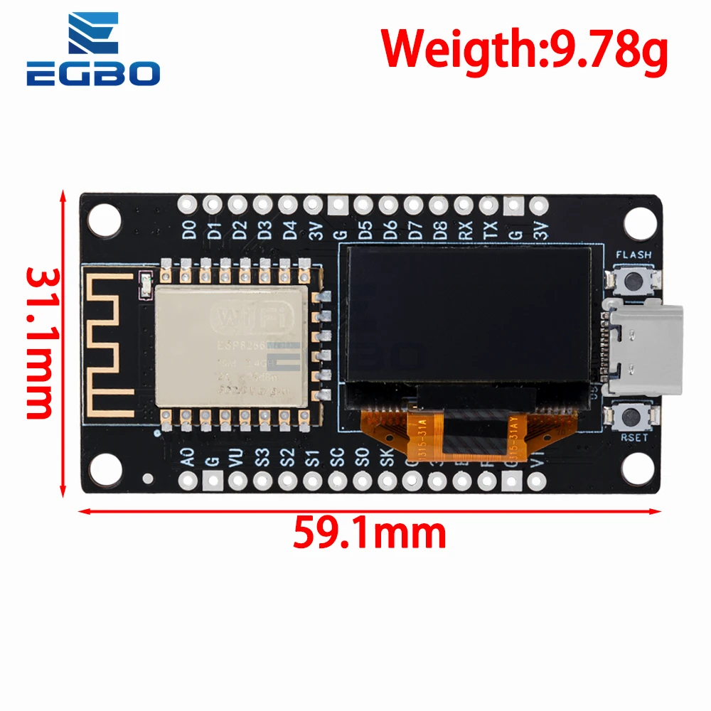 NodeMCU ESP8266 Development Board With 0.96 Inch OLED Display CH340G ESP-12F WiFi Module TYPE-C USB For Arduino/Micropython