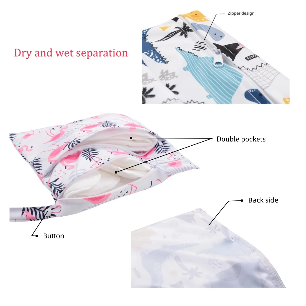 Washable Wet and Dry Separation Bag Double-Layer Design Baby Diaper Bag Printing Handheld Clothing Storage Bag for Going Out Car