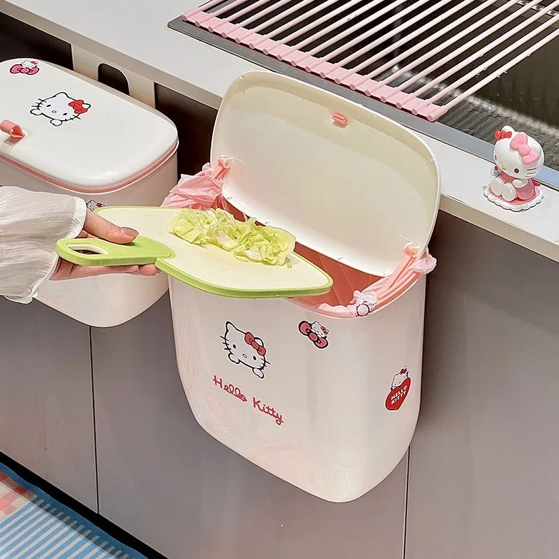 Kawaii Cartoon Waterproof Sticker Hanging Trash Bin Odor Block Flip Lid Trash Bin For Kitchen Use Bedroom Drawer Waste Basket view 4