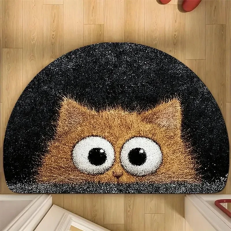 VIKAMA Lovely Big‑Eye Kitten Anti‑slip Doormat Semi‑circular Cartoon Cat Print Floor Mat For Indoor Entrance Decoration