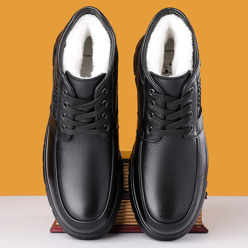 2025 Winter High-top Warm Cotton Shoes for Men Fashion Casual Black Lace Ankle Boots Male New Designer Business Leather Shoe Man - Image 3