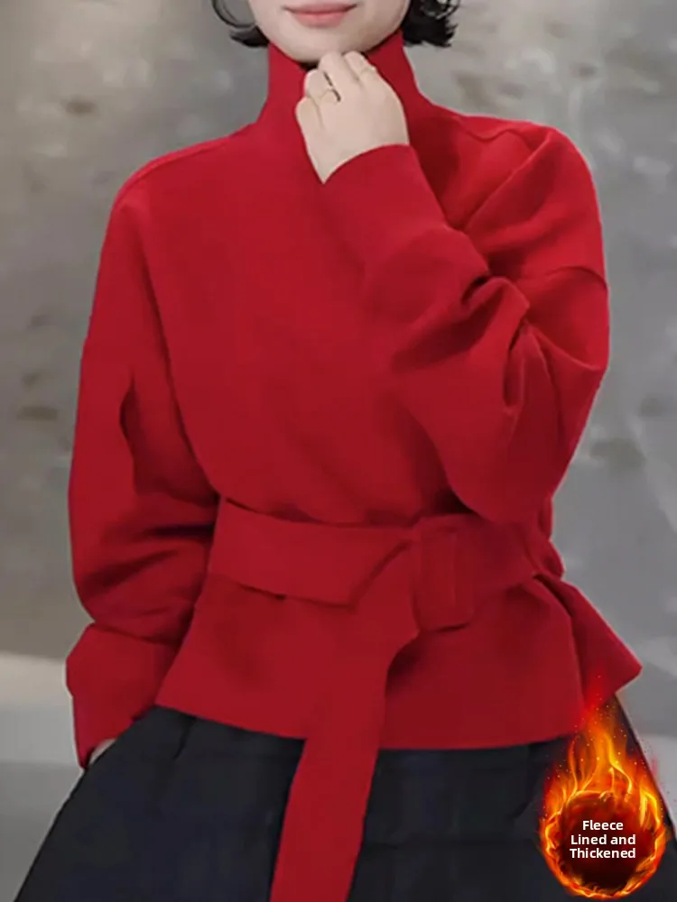 Felpa con Cappuccio da Donna Thiened Fce, Vita con Cordoncino, Collo Alto, Casual, Maniche Lunghe, Nuovo Arrivo Invernale