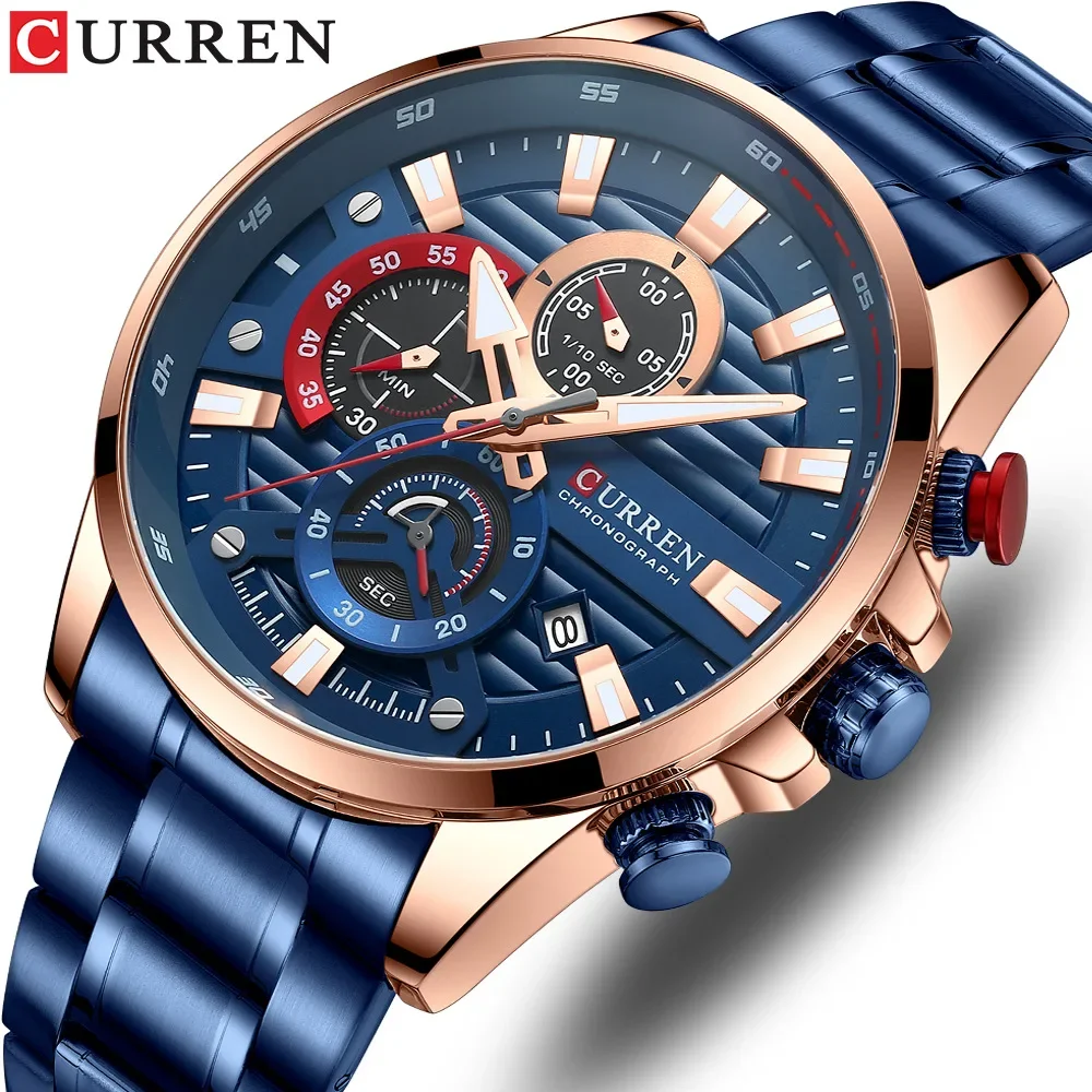 Gurren 8415 Men's Waterproof Watch Calendar Steel Band Men's Watch Six Hand Quartz Watch