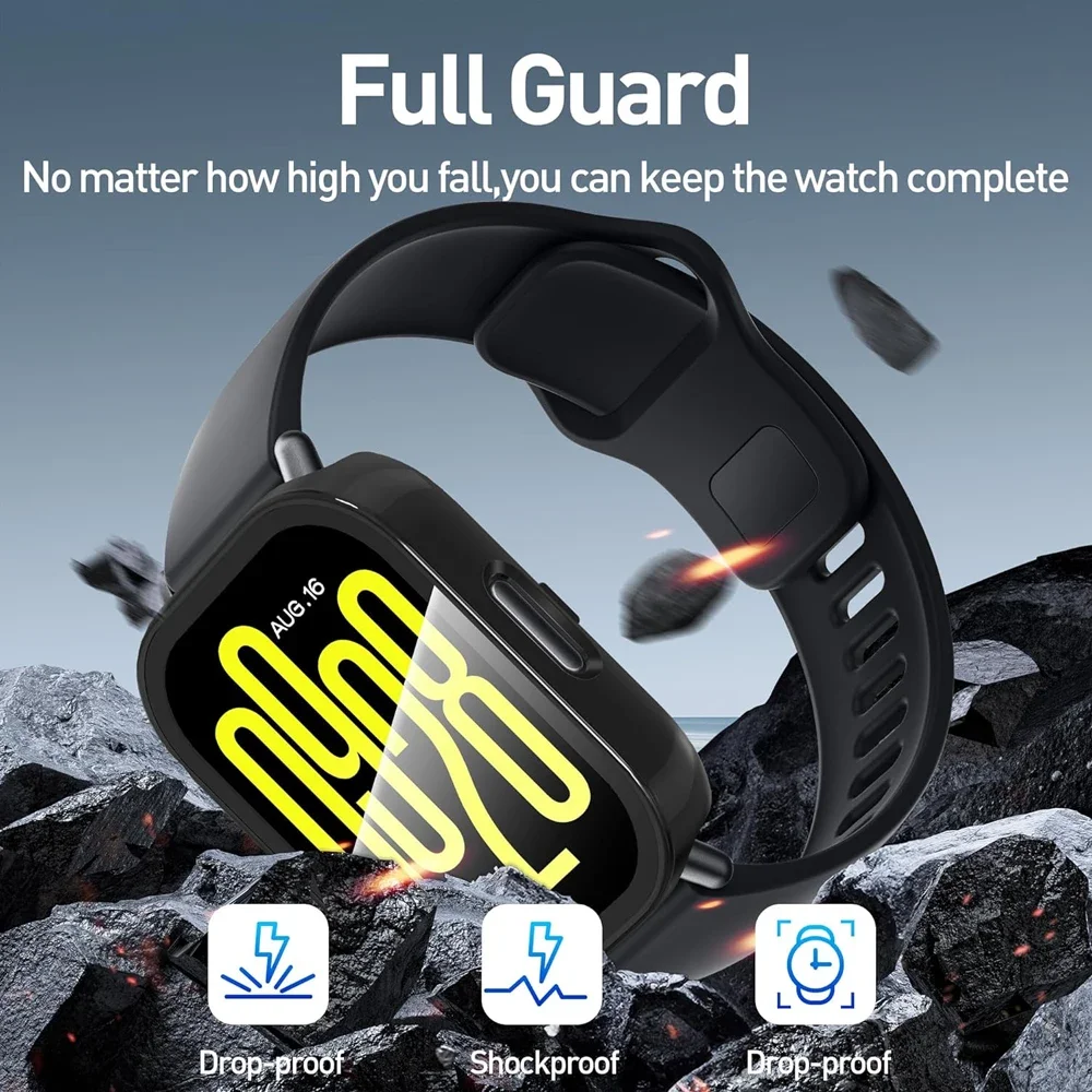 حافظة من الزجاج المقسى + PC لساعة Xiaomi Redmi 5 Active/5 Lite Smartwatch واقي زجاجي لشاشة Redmi Watch 5 غطاء نشط