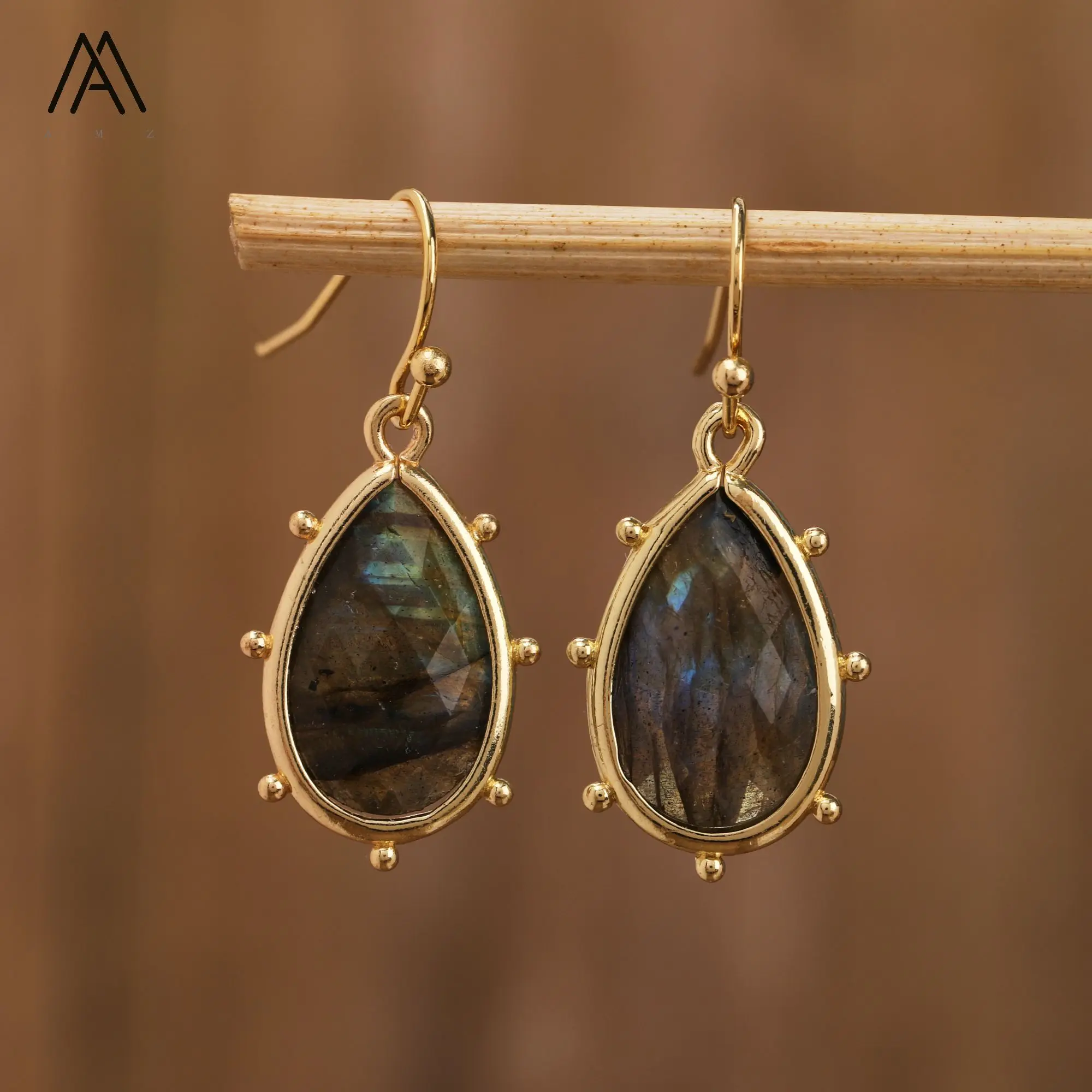 Teardrop Earrings Natural Gemstones Lapis Tiger\'s Eye Gold Pendant Women Hook Earring Fashion Gifts