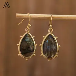 Teardrop Earrings Natural Gemstones Lapis Tiger's Eye Gold Pendant Women Hook Earring Fashion Gifts