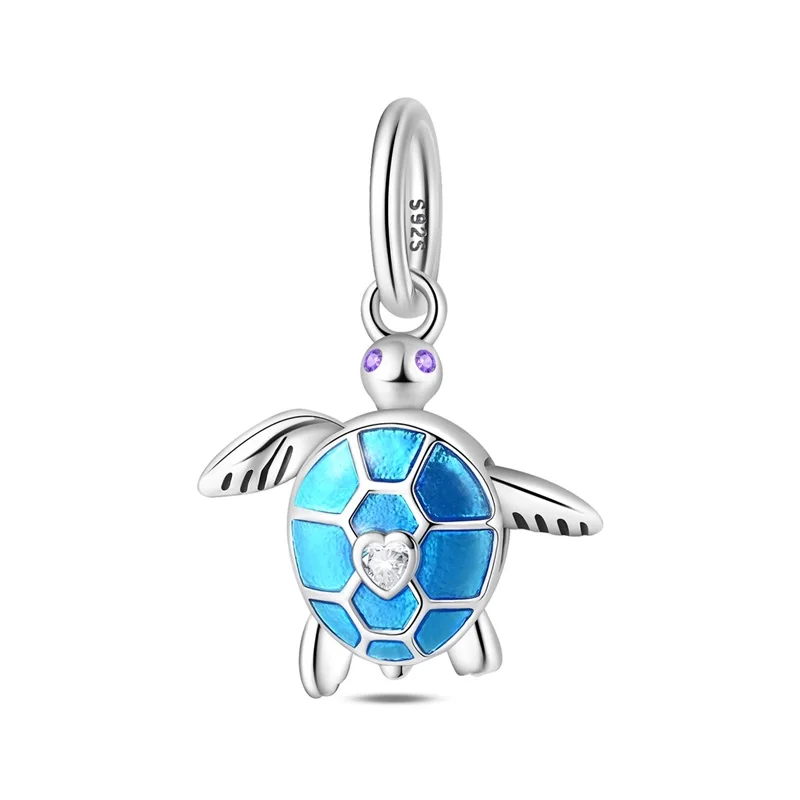 925 Sterling Silver Charms Pendant CZ Zircon Little Blue Turtle Pendant Fit Original Bracelet DIY Women Jewelry Gift