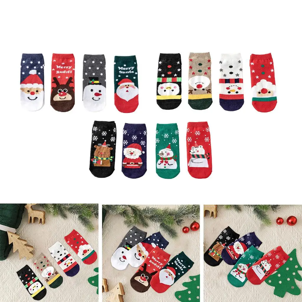 4 pares de meias de tornozelo de Natal meia casual festival meia curta meias baixas para adultos