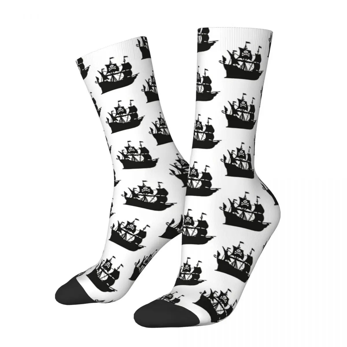 Funny Men's Socks Skull Ship Vintage Harajuku Pirate Flag Hip Hop Seamless Crew Crazy Sock Gift Pattern Printed