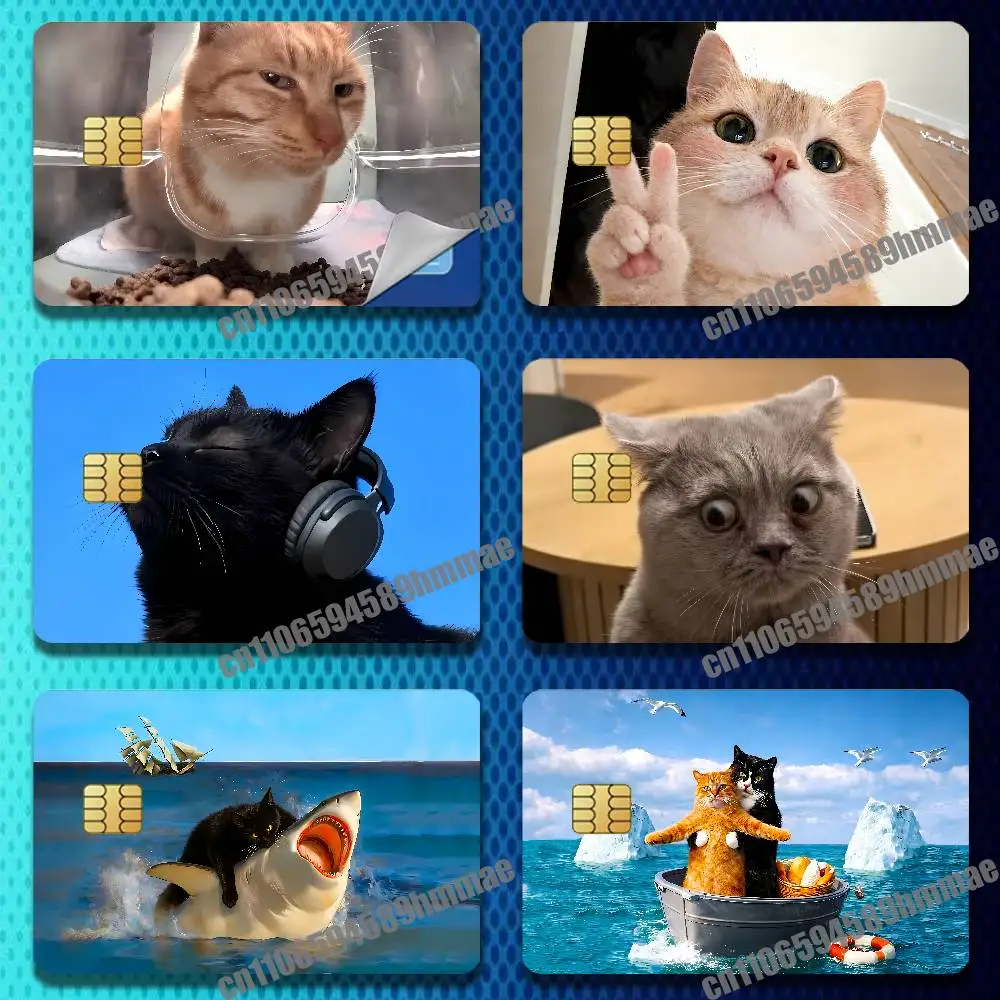 

For Shark Cat Listen Music Meme Funny M-Mr Fresh Sticker Case Credit Bank Film ID Decorative Self-adhesive Card Cover Skin