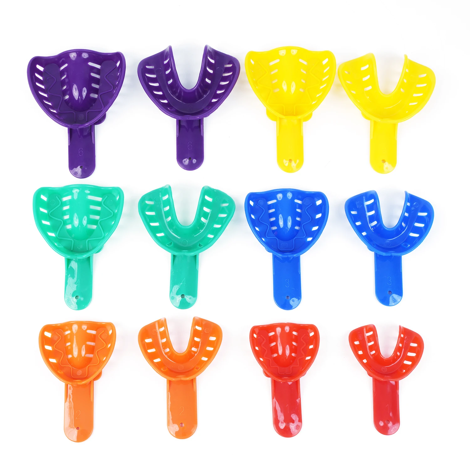 JOLANT 12pcs/Kit Dental Impression Trays Plastic Teeth Holder Trays Tools Autoclavable for Childrens Adults Small Middle Large