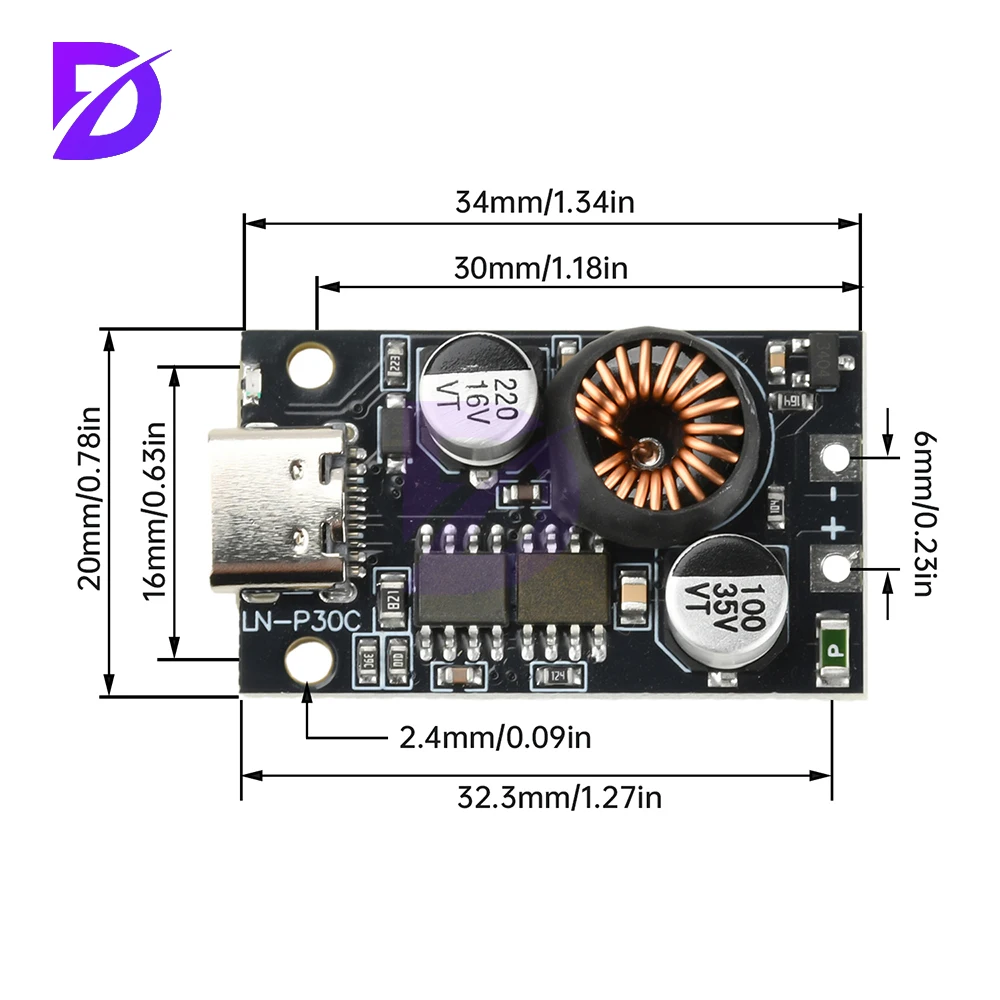 30W Fast Charging Module With PD3.0 and QC3.0, Type-c Car Charger for Mobile Phone 10-30V Input - Image 3